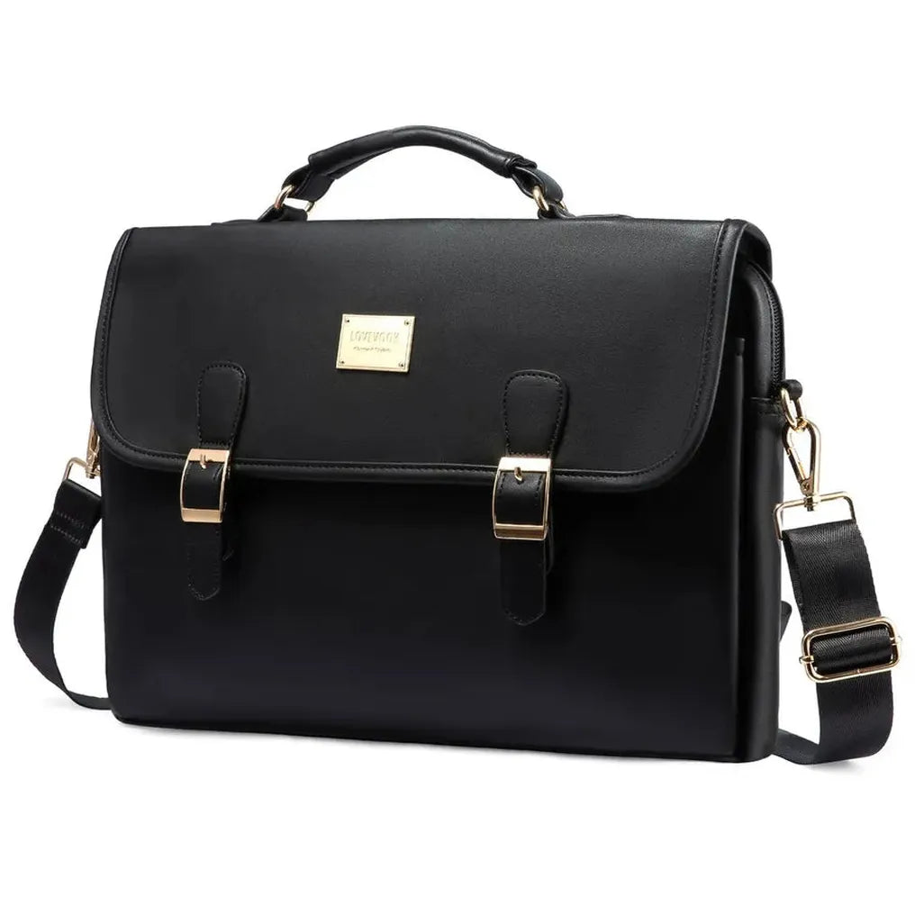 HKM-339539 Vintage Waterproof PU Leather 15.6 Inch Laptop Briefcase for Men and Women - Lightweight Office Bag