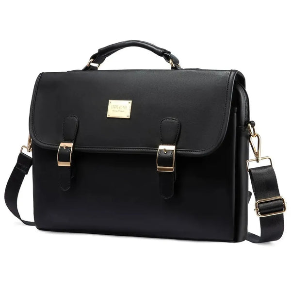 HKM-339539 Vintage Waterproof PU Leather 15.6 Inch Laptop Briefcase for Men and Women - Lightweight Office Bag