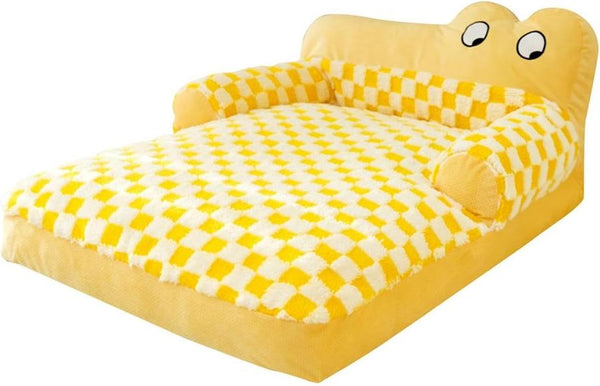 HKM-339667 Plush Washable Dog and Cat Sofa Bed with Antislip Base - Cozy Nest for Small Breeds, Available in Multiple Sizes