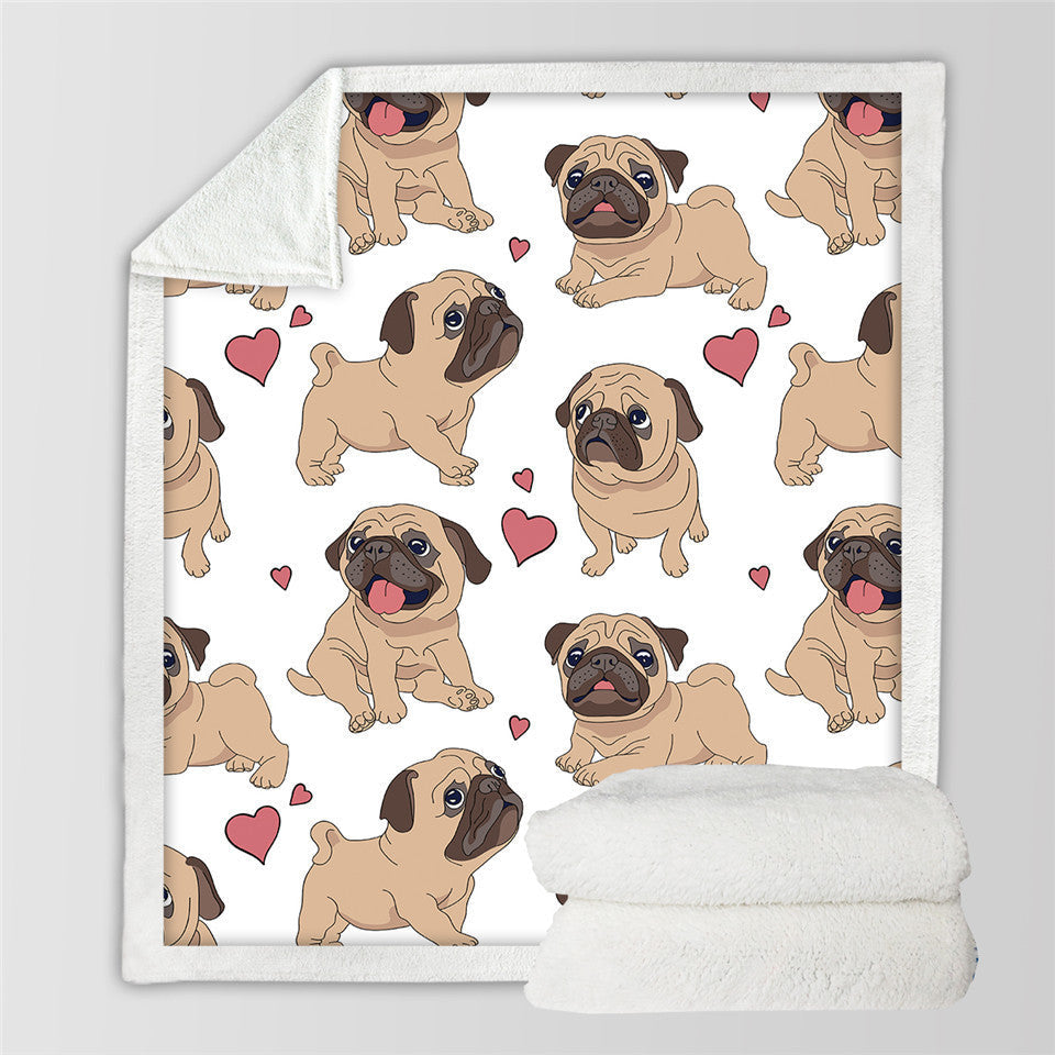 HKM-339795 Winter Thick Double-Layer Printed Cotton Fleece Blanket with Hood - Puppy Series