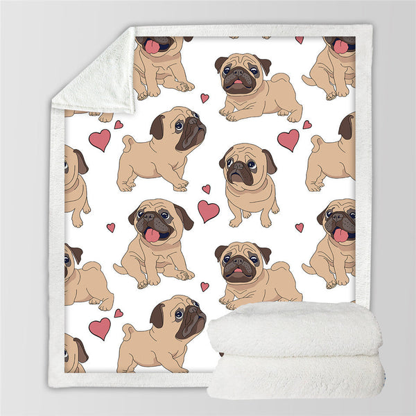 HKM-339795 Winter Thick Double-Layer Printed Cotton Fleece Blanket with Hood - Puppy Series