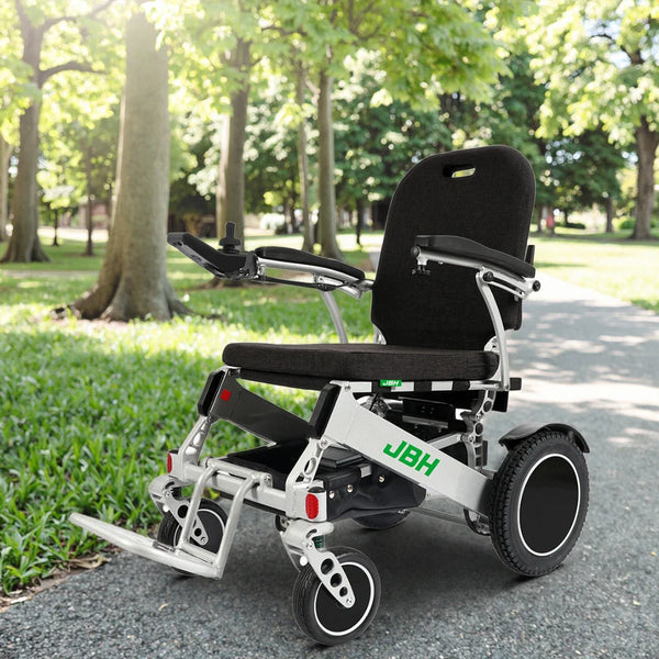 HKM-0848339 Light Folding Electric Wheelchair Dual 180W Motors 24V Dual Battery 12.4 Mile Range 265 lb Capacity Aluminum
