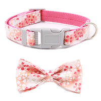 HKM-3399357 Floral Adjustable Dog Collar with Bow Tie - Double Layer Fabric for All Seasons