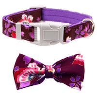 HKM-3399357 Floral Adjustable Dog Collar with Bow Tie - Double Layer Fabric for All Seasons