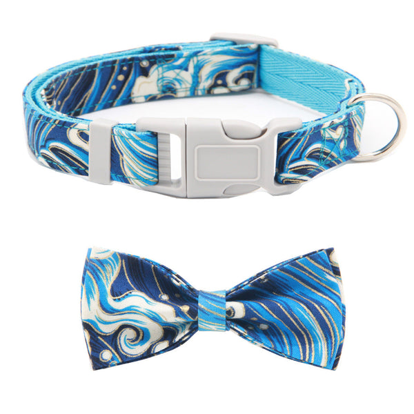 HKM-3399357 Floral Adjustable Dog Collar with Bow Tie - Double Layer Fabric for All Seasons