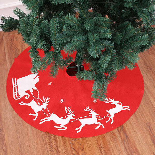 HKM-339987 Christmas Elk Print Polyester Tree Skirt Decoration - 100cm Diameter