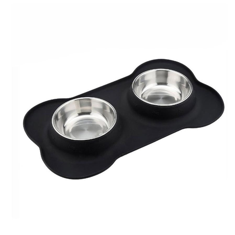 HKM-339987 Silicone Bone-Shaped Pet Mat with Stainless Steel Bowl for Dogs and Cats