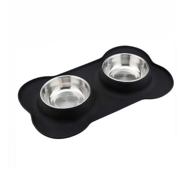 HKM-339987 Silicone Bone-Shaped Pet Mat with Stainless Steel Bowl for Dogs and Cats
