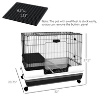 HKM-3401021 2-Level Small Animal Cage with Wheels, Removable Tray, Platform and Ramp for Bunnies, Chinchillas, and Ferrets - Black