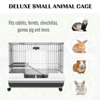 HKM-3401021 2-Level Small Animal Cage with Wheels, Removable Tray, Platform and Ramp for Bunnies, Chinchillas, and Ferrets - Black