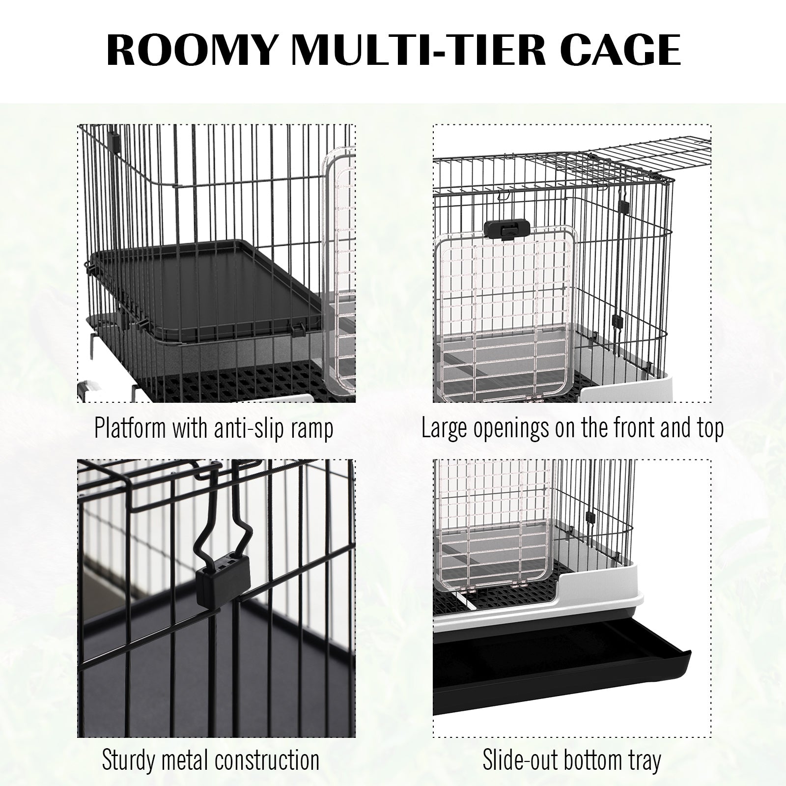 HKM-3401021 2-Level Small Animal Cage with Wheels, Removable Tray, Platform and Ramp for Bunnies, Chinchillas, and Ferrets - Black