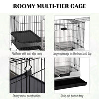 HKM-3401021 2-Level Small Animal Cage with Wheels, Removable Tray, Platform and Ramp for Bunnies, Chinchillas, and Ferrets - Black