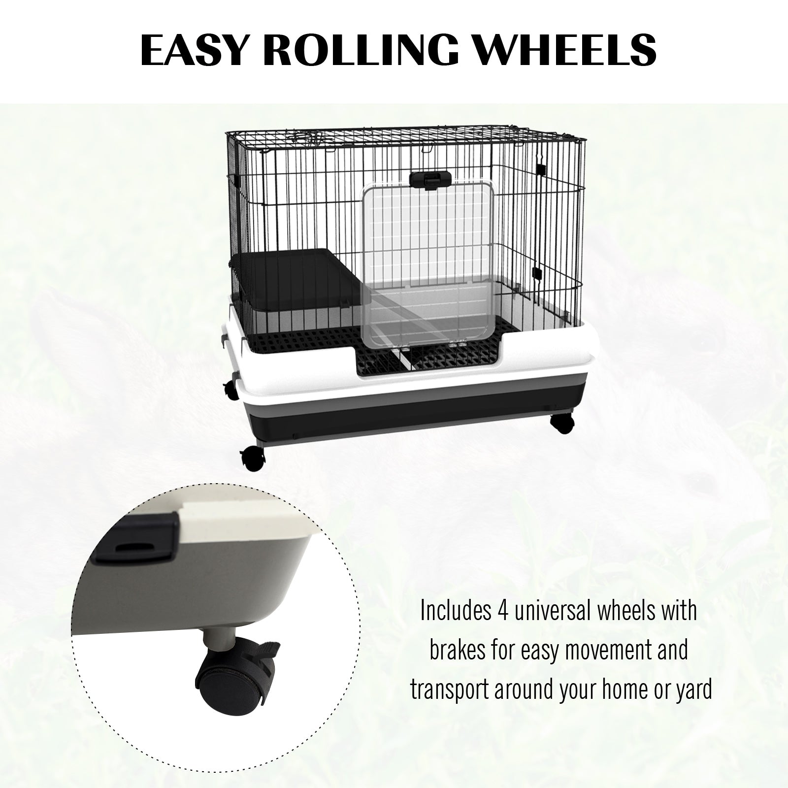 HKM-3401021 2-Level Small Animal Cage with Wheels, Removable Tray, Platform and Ramp for Bunnies, Chinchillas, and Ferrets - Black