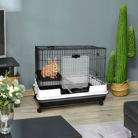 HKM-3401021 2-Level Small Animal Cage with Wheels, Removable Tray, Platform and Ramp for Bunnies, Chinchillas, and Ferrets - Black