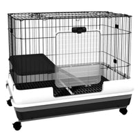 HKM-3401021 2-Level Small Animal Cage with Wheels, Removable Tray, Platform and Ramp for Bunnies, Chinchillas, and Ferrets - Black