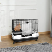 HKM-3401021 2-Level Small Animal Cage with Wheels, Removable Tray, Platform and Ramp for Bunnies, Chinchillas, and Ferrets - Black