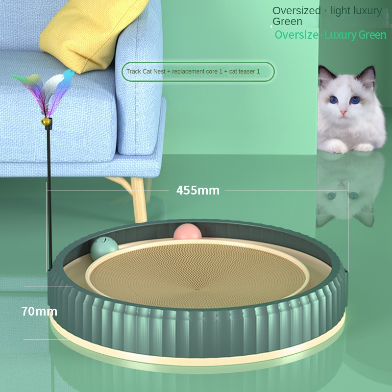HKM-3403325 Round Cat Scratching Board with Removable Cardboard Pad and Toy Balls for Furniture Protection