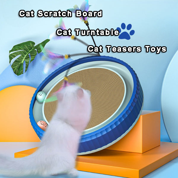 HKM-3403325 Round Cat Scratching Board with Removable Cardboard Pad and Toy Balls for Furniture Protection
