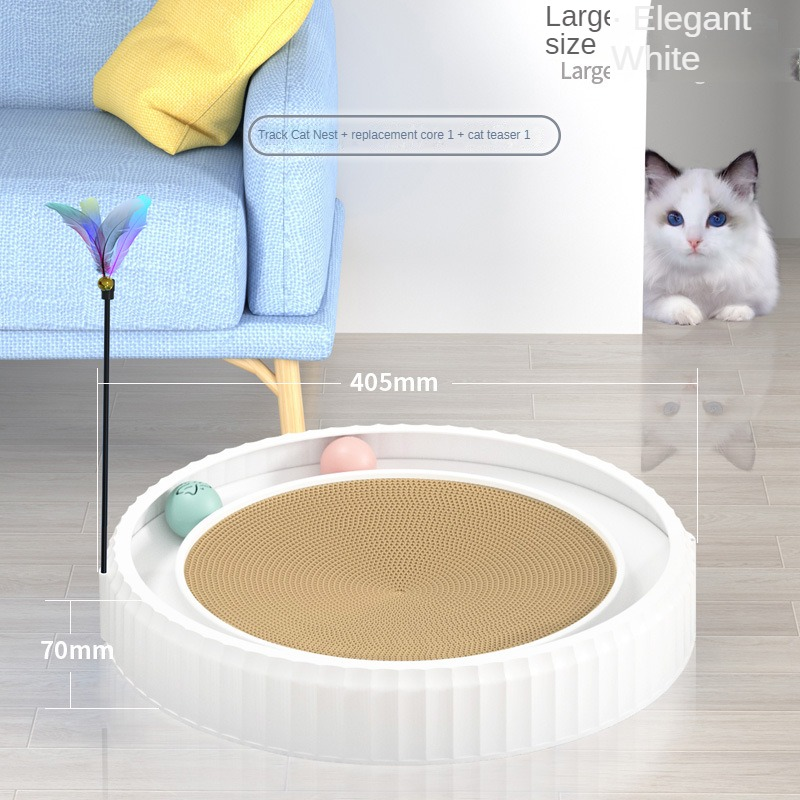 HKM-3403325 Round Cat Scratching Board with Removable Cardboard Pad and Toy Balls for Furniture Protection