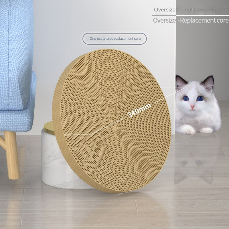 HKM-3403325 Round Cat Scratching Board with Removable Cardboard Pad and Toy Balls for Furniture Protection