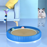 HKM-3403325 Round Cat Scratching Board with Removable Cardboard Pad and Toy Balls for Furniture Protection