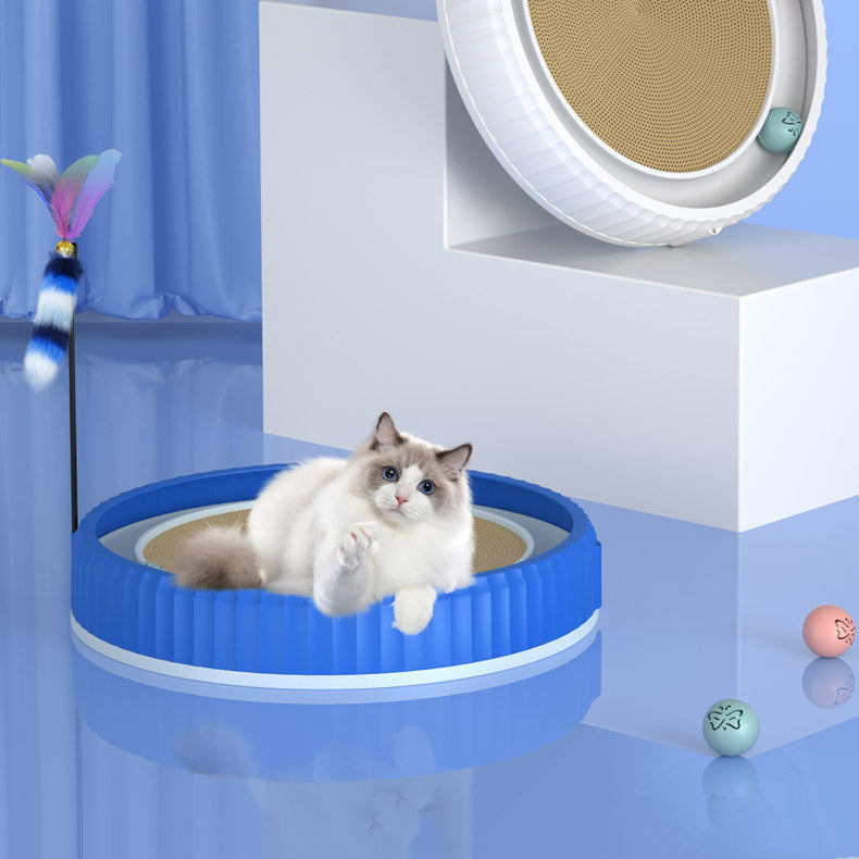 HKM-3403325 Round Cat Scratching Board with Removable Cardboard Pad and Toy Balls for Furniture Protection