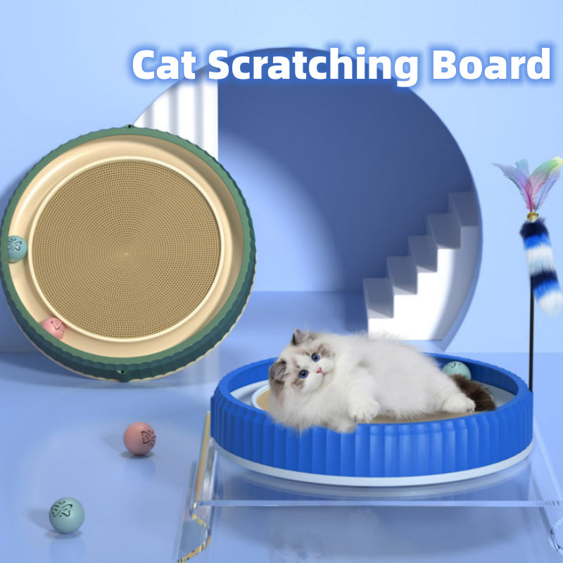 HKM-3403325 Round Cat Scratching Board with Removable Cardboard Pad and Toy Balls for Furniture Protection
