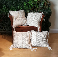 HKM-340371 Bohemian Hand-Woven Cotton Macrame Cushion Cover - 45x45cm