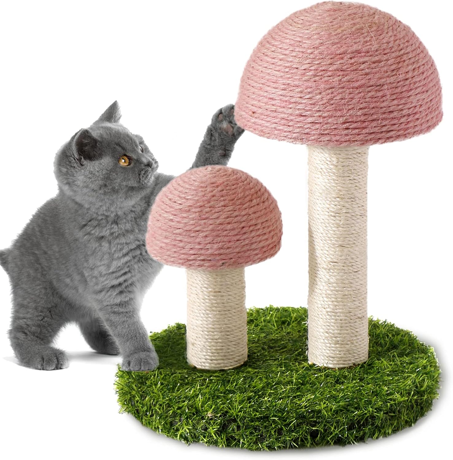 HKM-3404605 Mushroom Cat Scratching Post with Natural Sisal Caps and Sturdy Base for Small Cats
