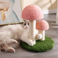 HKM-3404605 Mushroom Cat Scratching Post with Natural Sisal Caps and Sturdy Base for Small Cats