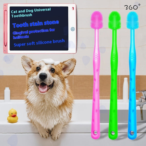 HKM-3404989 Silicone Toothbrush for Small Dogs - Puppy Cleaning Tool, 17cm in Length