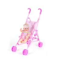 HKM-340627 12 Inch Mini Doll with Foldable Stroller for Girls, Battery Operated Musical Toy, Reborn Doll