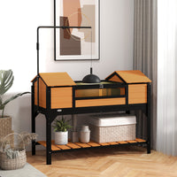 HKM-3406781 Tortoise Enclosure with Dual Hide Boxes, Adjustable Lamp Holder, and Storage Shelf - Yellow Wooden Design