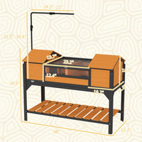 HKM-3406781 Tortoise Enclosure with Dual Hide Boxes, Adjustable Lamp Holder, and Storage Shelf - Yellow Wooden Design