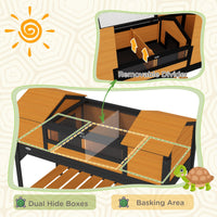 HKM-3406781 Tortoise Enclosure with Dual Hide Boxes, Adjustable Lamp Holder, and Storage Shelf - Yellow Wooden Design