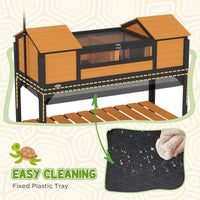 HKM-3406781 Tortoise Enclosure with Dual Hide Boxes, Adjustable Lamp Holder, and Storage Shelf - Yellow Wooden Design