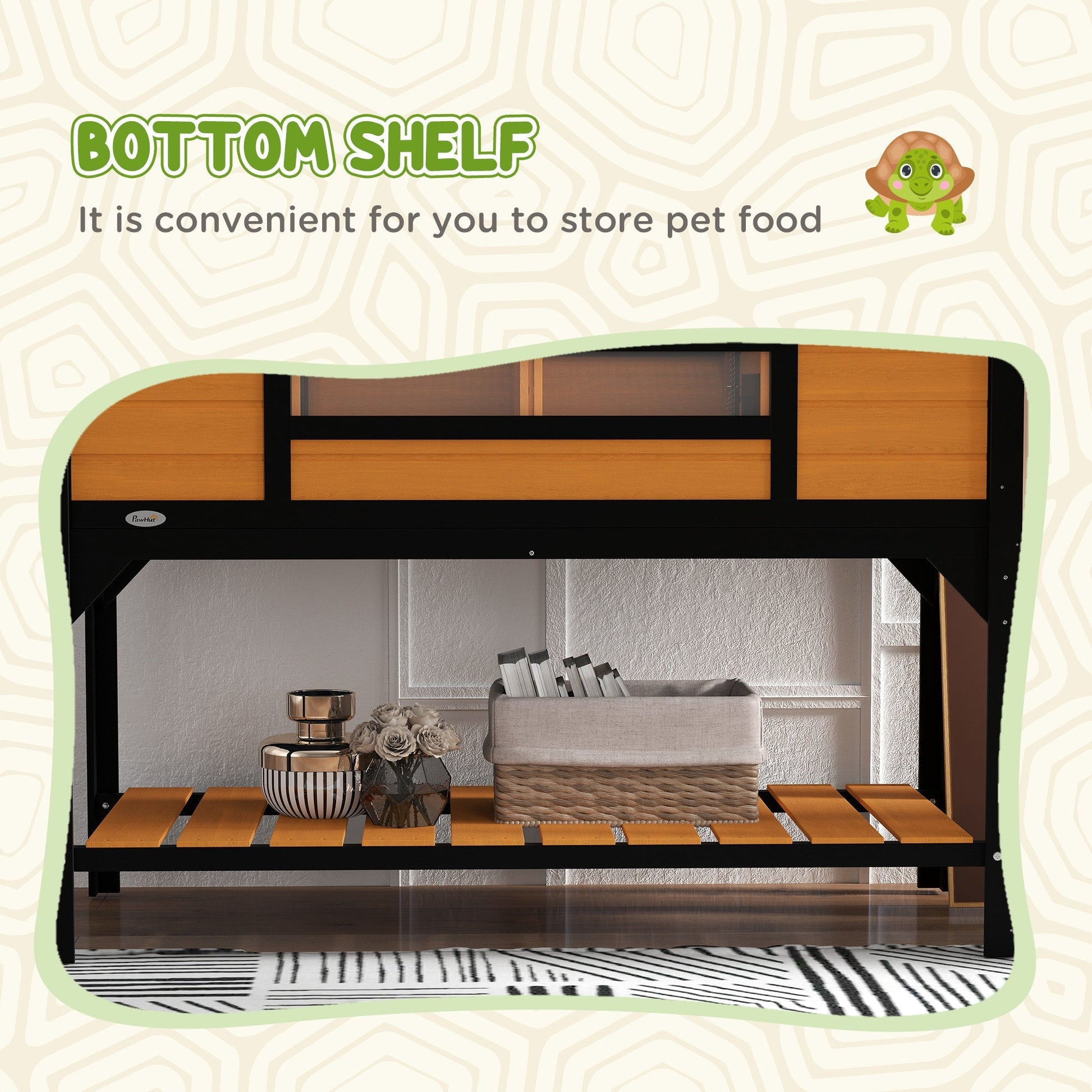 HKM-3406781 Tortoise Enclosure with Dual Hide Boxes, Adjustable Lamp Holder, and Storage Shelf - Yellow Wooden Design