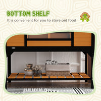 HKM-3406781 Tortoise Enclosure with Dual Hide Boxes, Adjustable Lamp Holder, and Storage Shelf - Yellow Wooden Design