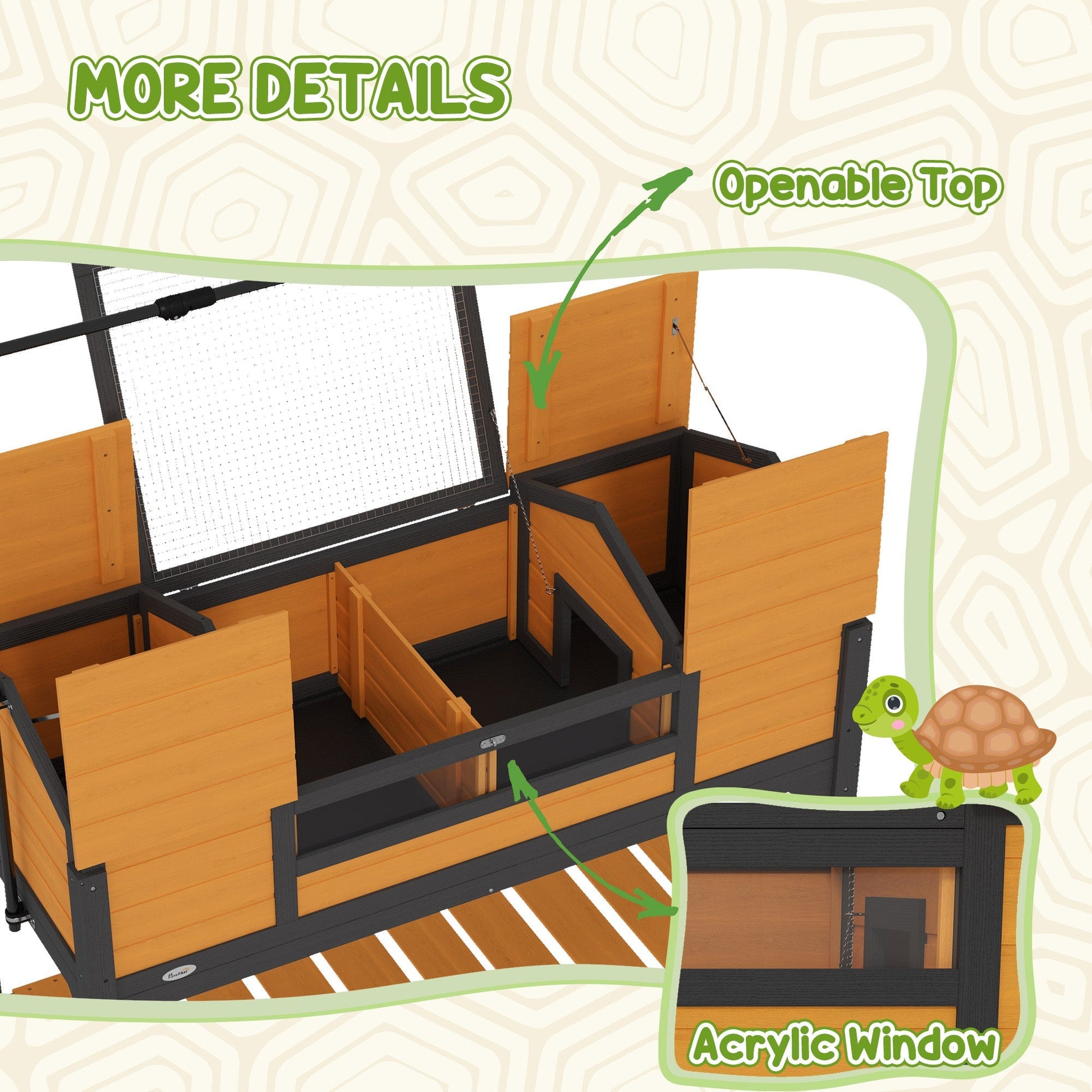 HKM-3406781 Tortoise Enclosure with Dual Hide Boxes, Adjustable Lamp Holder, and Storage Shelf - Yellow Wooden Design