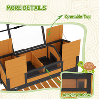 HKM-3406781 Tortoise Enclosure with Dual Hide Boxes, Adjustable Lamp Holder, and Storage Shelf - Yellow Wooden Design