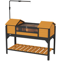 HKM-3406781 Tortoise Enclosure with Dual Hide Boxes, Adjustable Lamp Holder, and Storage Shelf - Yellow Wooden Design