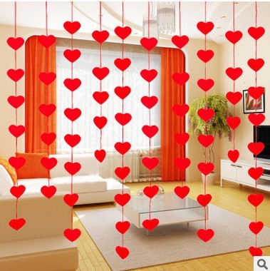 HKM-340691 DIY Non-Woven Flower Heart Curtain with 16 Hearts and 3-Meter Red Rope