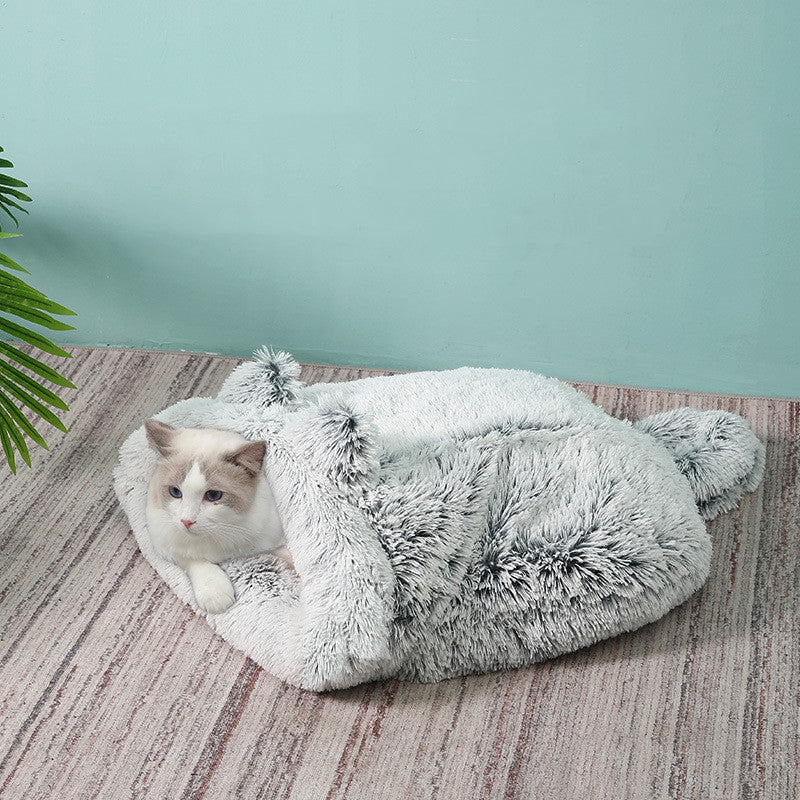HKM-3407165 Cozy Plush Round Cat Sleeping Bag for Warm and Comfortable Nesting