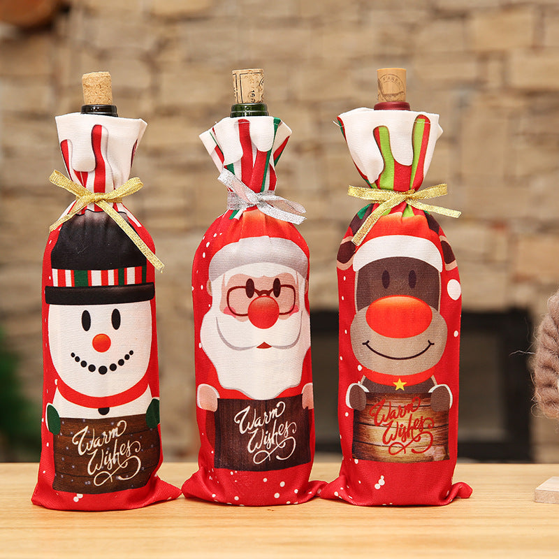 HKM-340755 Red Handmade Christmas Wine Gift Box with Snowman and Elk Designs, 34x12.5cm