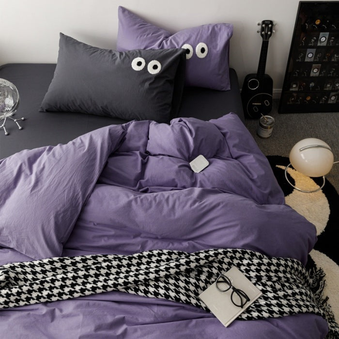 HKM-340819 Big Eyes Cotton Washed Bed Sheet Set in Modern Simplicity - Available in Multiple Sizes