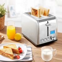 HKM-340883 Stainless Steel 2-Slice Toaster with Smart Digital LCD Timer and Woodgrain Knob