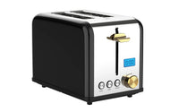 HKM-340883 Stainless Steel 2-Slice Toaster with Smart Digital LCD Timer and Woodgrain Knob