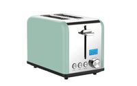 HKM-340883 Stainless Steel 2-Slice Toaster with Smart Digital LCD Timer and Woodgrain Knob