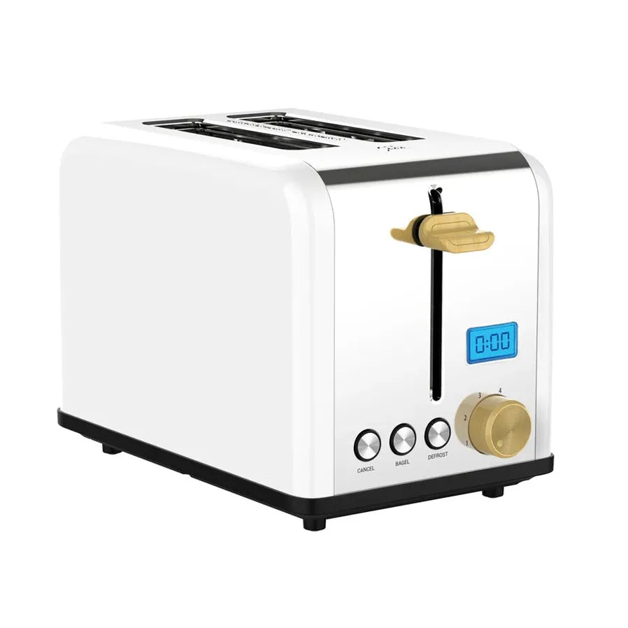 HKM-340883 Stainless Steel 2-Slice Toaster with Smart Digital LCD Timer and Woodgrain Knob