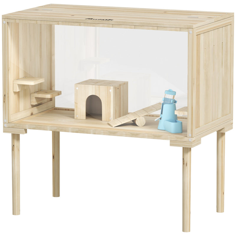 HKM-341139 Spacious Wooden Hamster Cage with Multi-Level Design and Accessories for Small Rodents